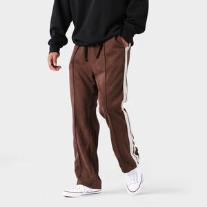 Kidoriman Mens Sutorai Brown Suede Feel Loose Side Stripe Pants Sz M NWT